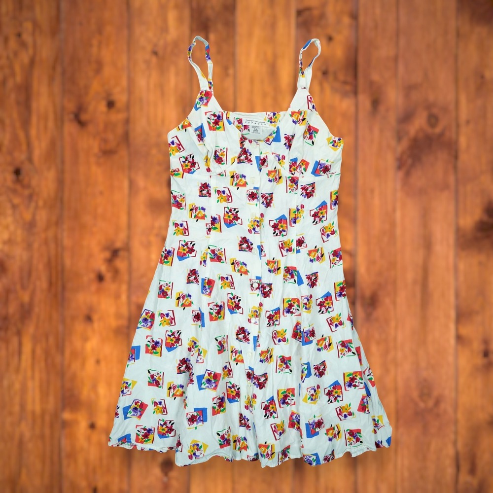 Vintage EXPRESS White Floral Print Sundress Button Down‎ Sleeveless Size 5/6